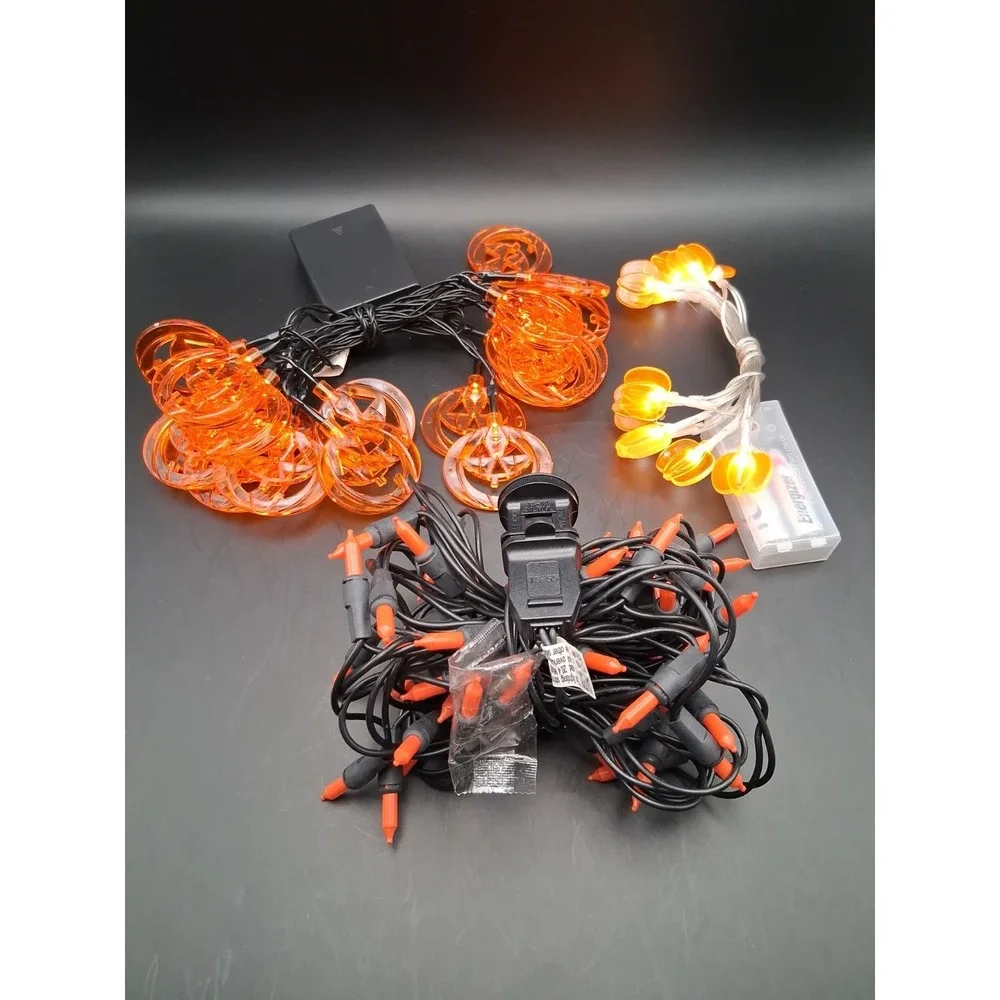 3 Set Bundle Halloween Jack-'O-Lantern, Mini Pumpkin & Orange String Lights READ